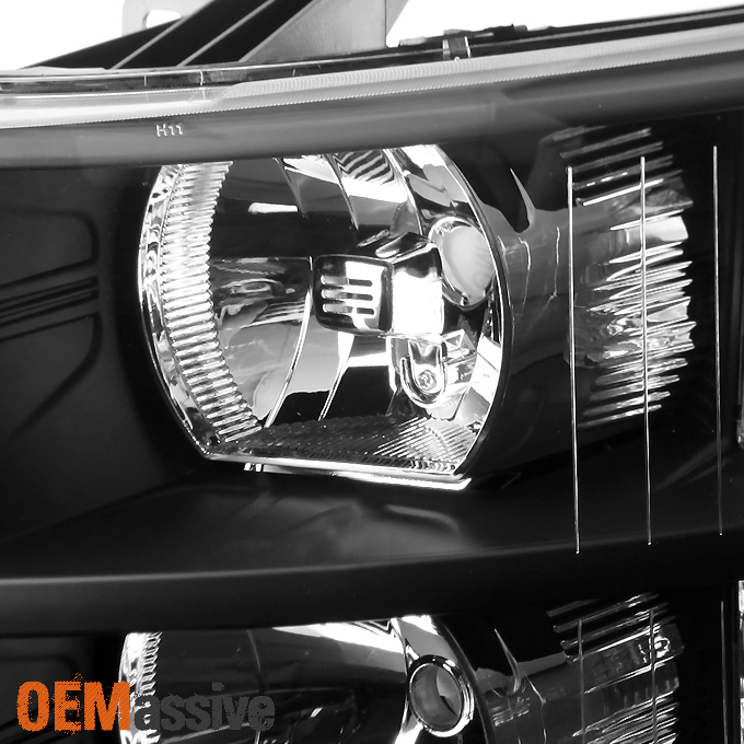 Fits 0714 Silverado Black Bezel Headlights Headlamps Factory Style