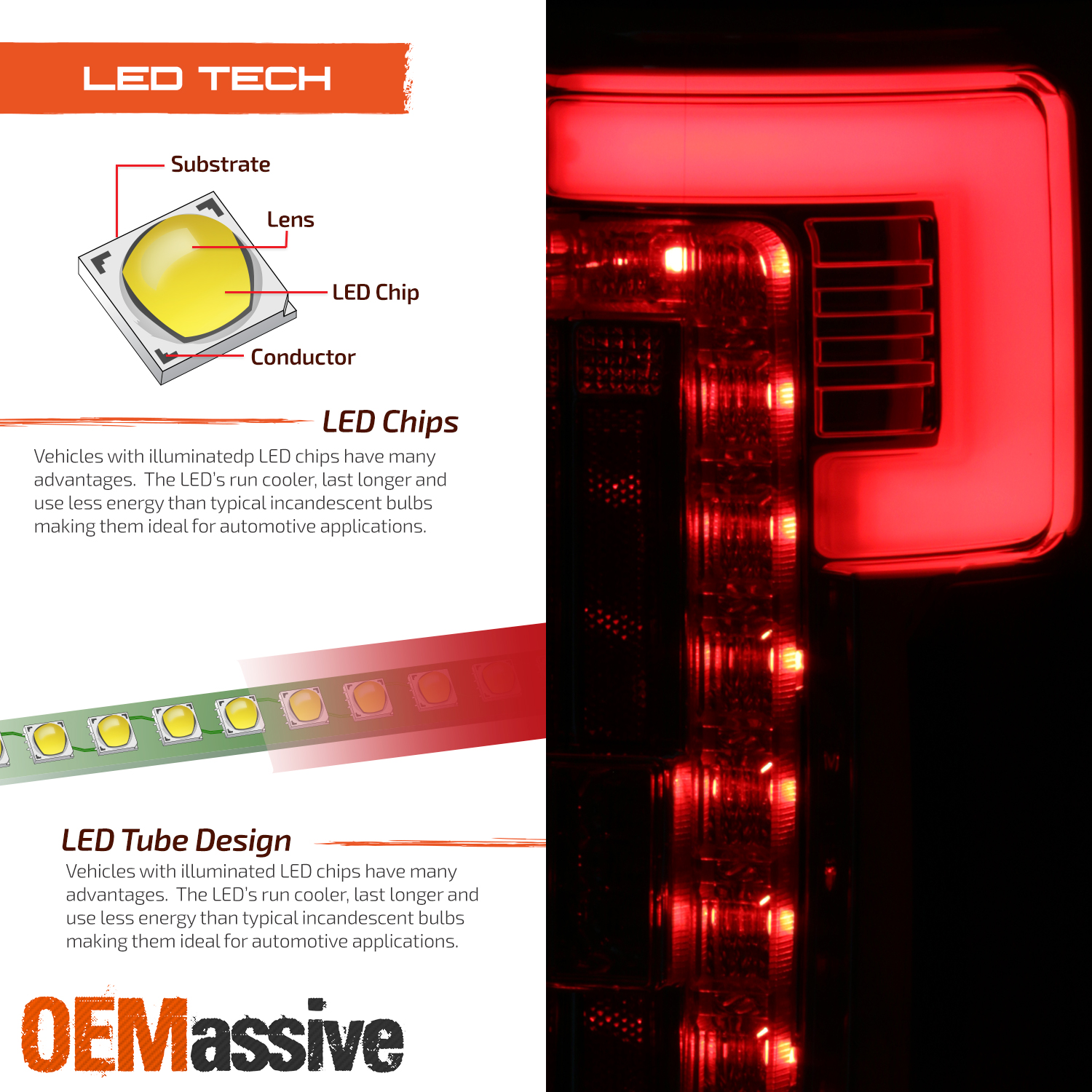 Fit 2017-2018 Ford F250//F350 Superduty Red Clear Full LED DRL Tube Tail Lights