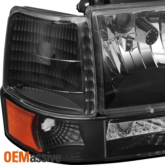 FIT 19921996 F150 F250 F350 Black Headlights+Corner+Bumper+Black Tail