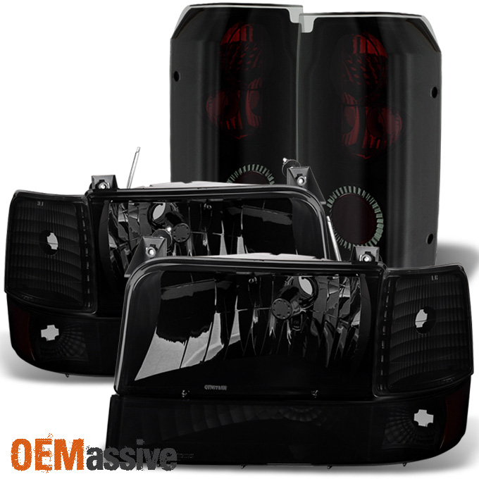FIT 9296 FORD Bronce F150 F250 F350 Black Smoked Headlights+Bumper