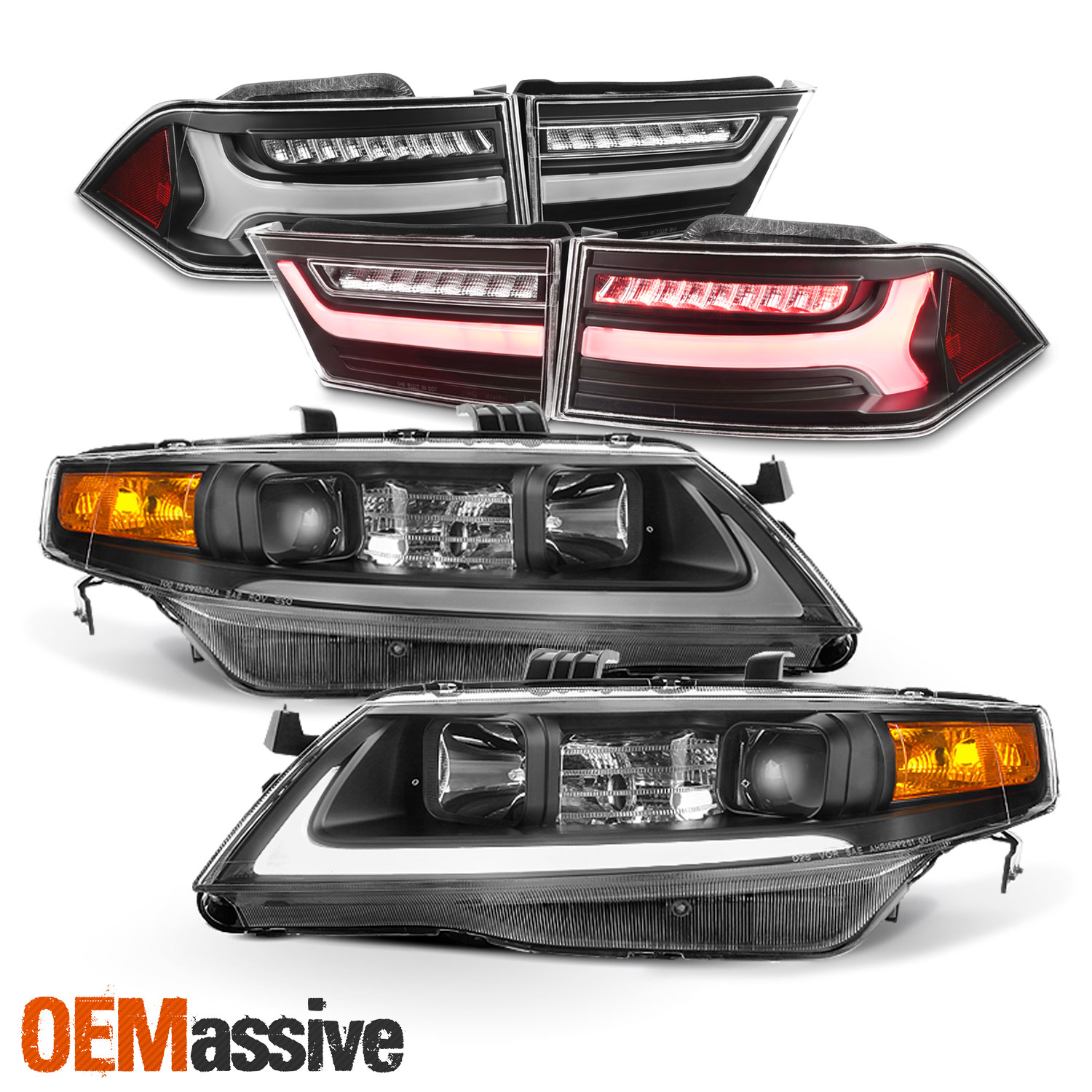 For 0408 Acura TSX LED Light Tube DRL Projector Headlights + Tail